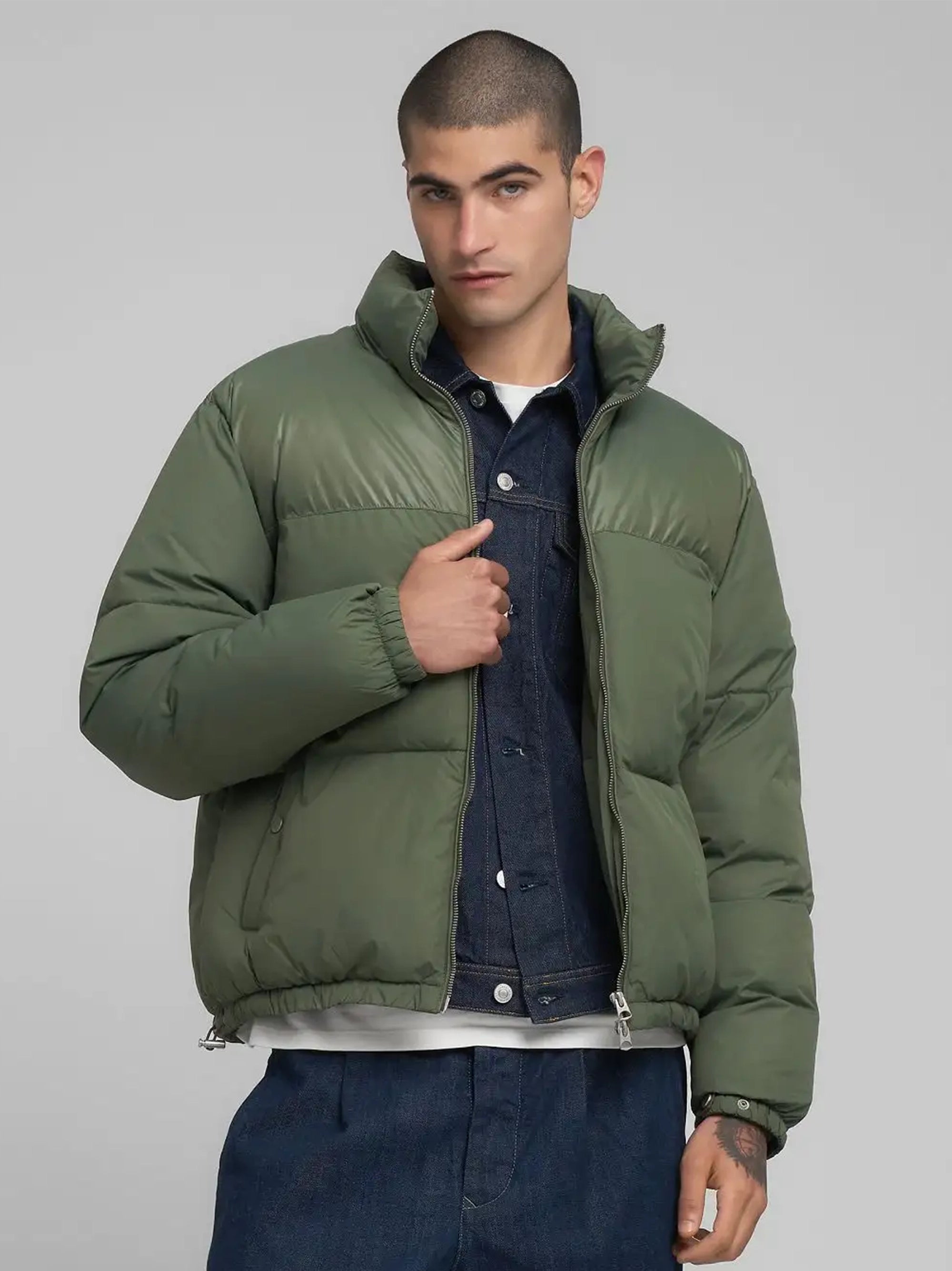 Men's Regular Fit Padded Green Jacket