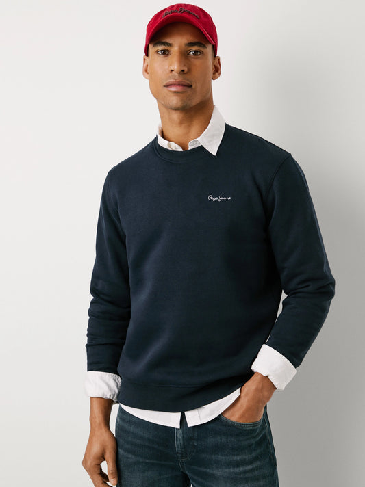 Men's Round Neck Sweatshirt - Navy Blue