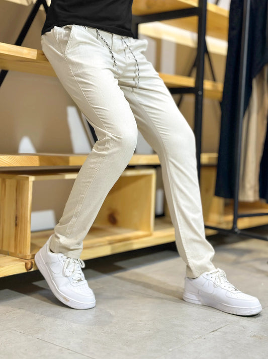 Men's Cotton Linen Stretch Beige Trouser
