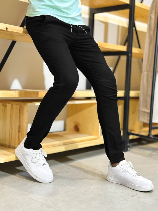 Men's Cotton Linen Stretch Black Trouser