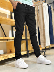 Men's Cotton Linen Stretch Black Trouser