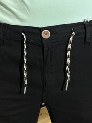Men's Cotton Linen Stretch Black Trouser