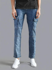 Men's New Diagonal Pocket Style Blue Jeans