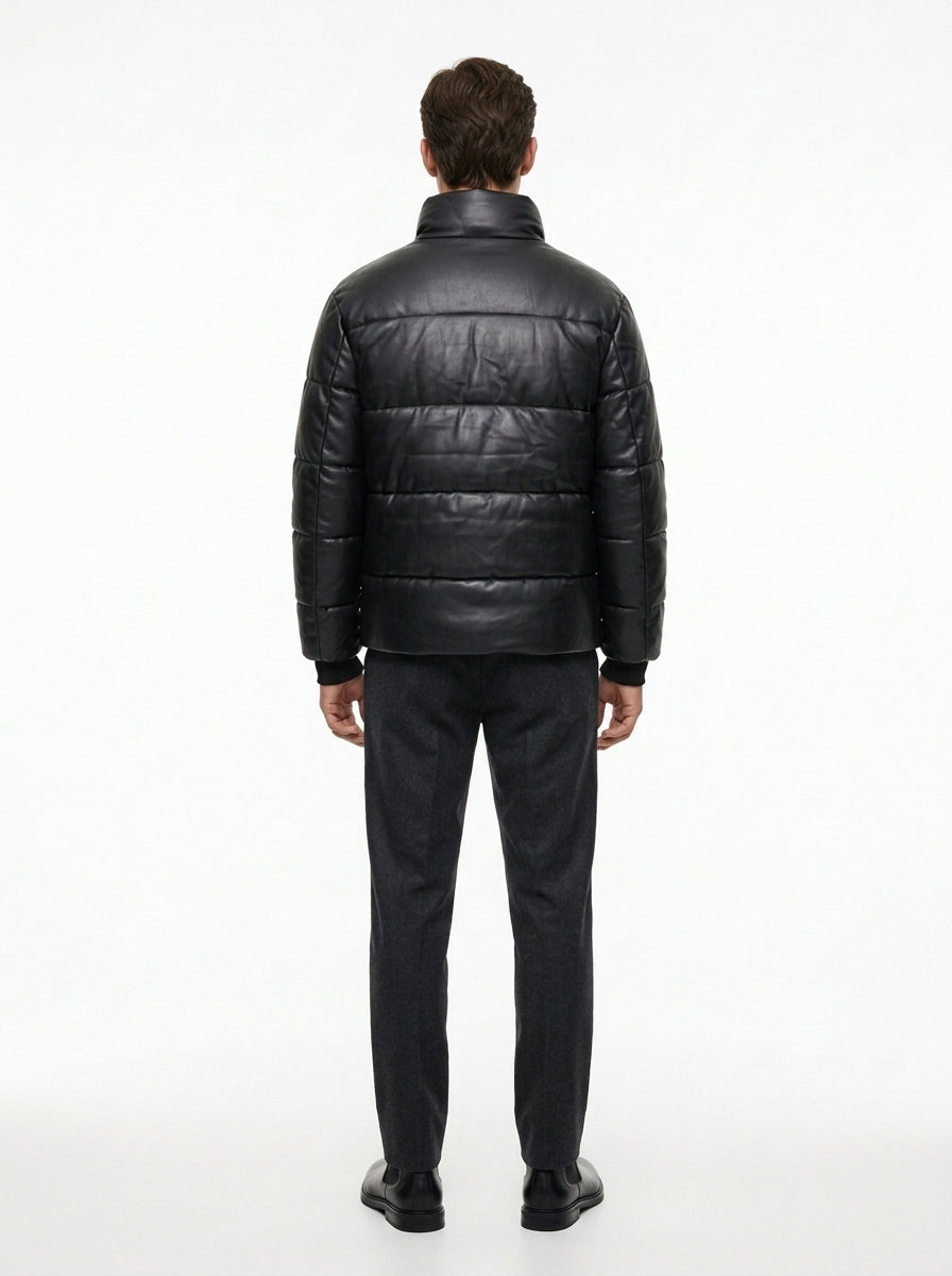 FAUX LEATHER PUFFER JACKET