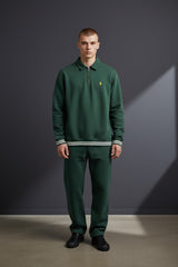 Deep Green Men's Polo Quarter-Zip Ribbed Sweatshirt