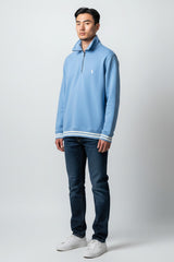 Sky Blue Men's Polo Quarter-Zip Ribbed Sweatshirt