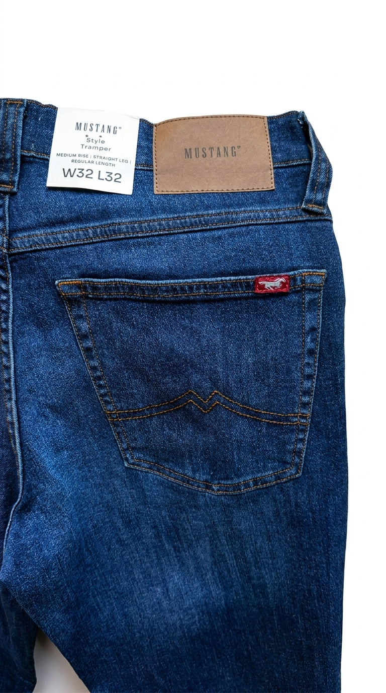 Mustang Men’s Dark Indigo Straight-Fit Jeans.