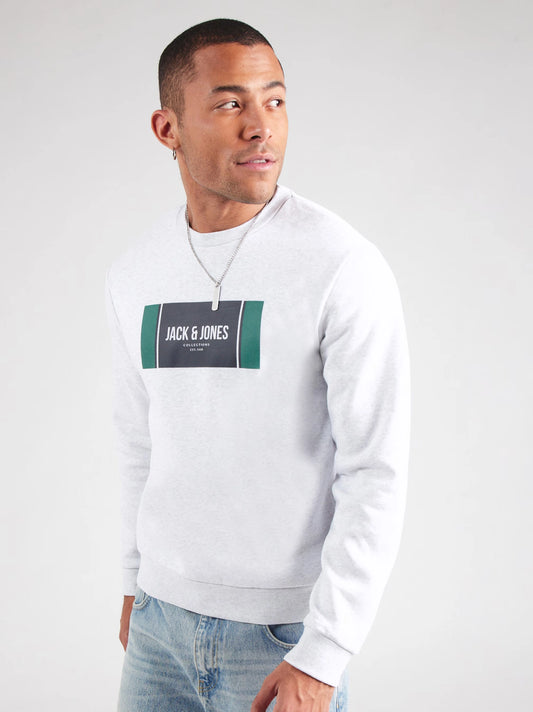 Premium Men Gray Label Logo Print Sweatshirt
