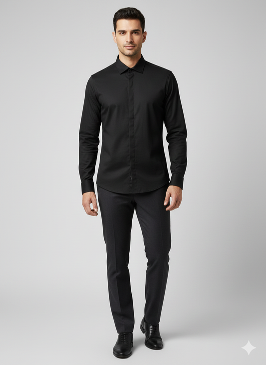 River Island Slim Fit Casual Shirt - Jet Black
