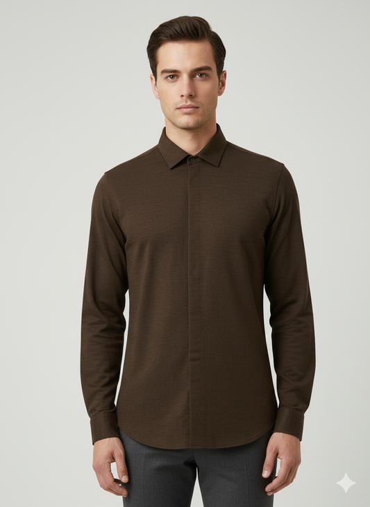 River Island Slim Fit Casual Shirt - Dark Espresso