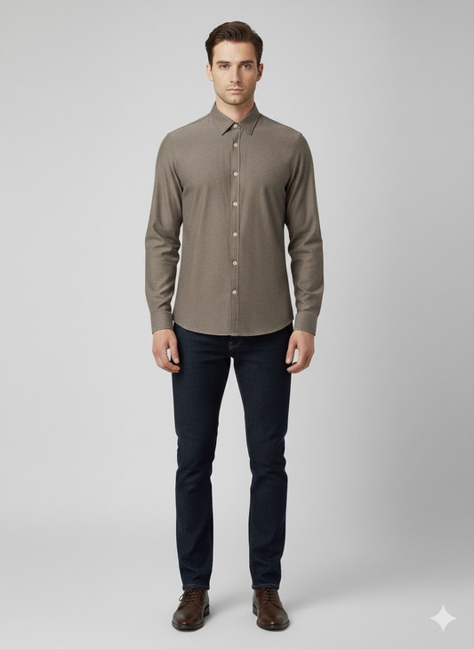 River Island Slim Fit Casual Shirt - Sage Taupe