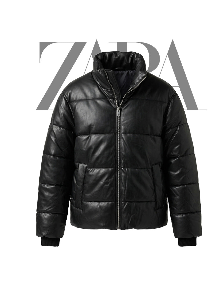 FAUX LEATHER PUFFER JACKET