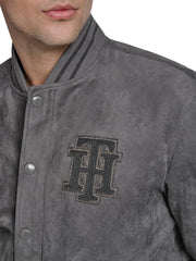 T|H Faux Suede Logo Varsity Bomber Gray Jacket