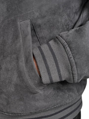T|H Faux Suede Logo Varsity Bomber Gray Jacket