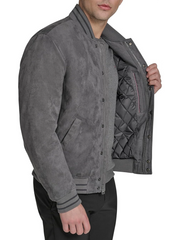 T|H Faux Suede Logo Varsity Bomber Gray Jacket