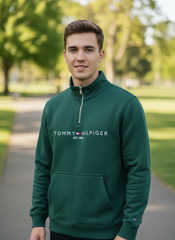 Tommy Hilfiger Quarter-Zip Fleece Pullover Forest Green