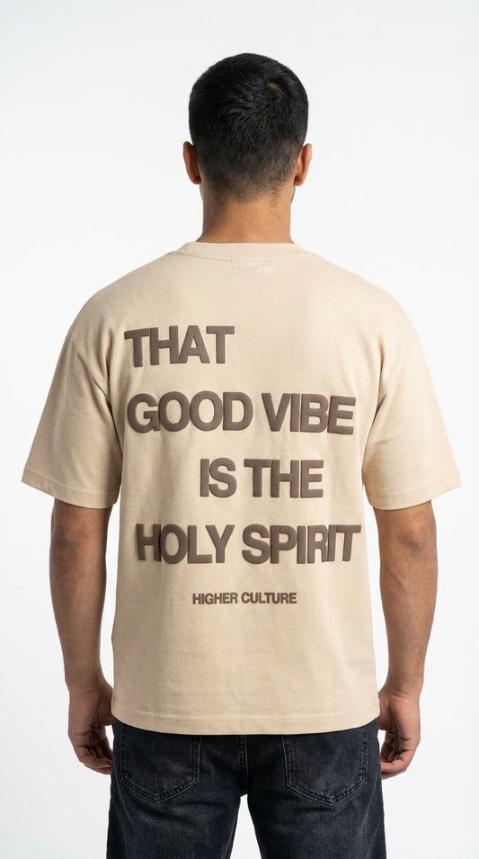 "Good Vibe" Puffy Print Oversized Tee – Desert Tan