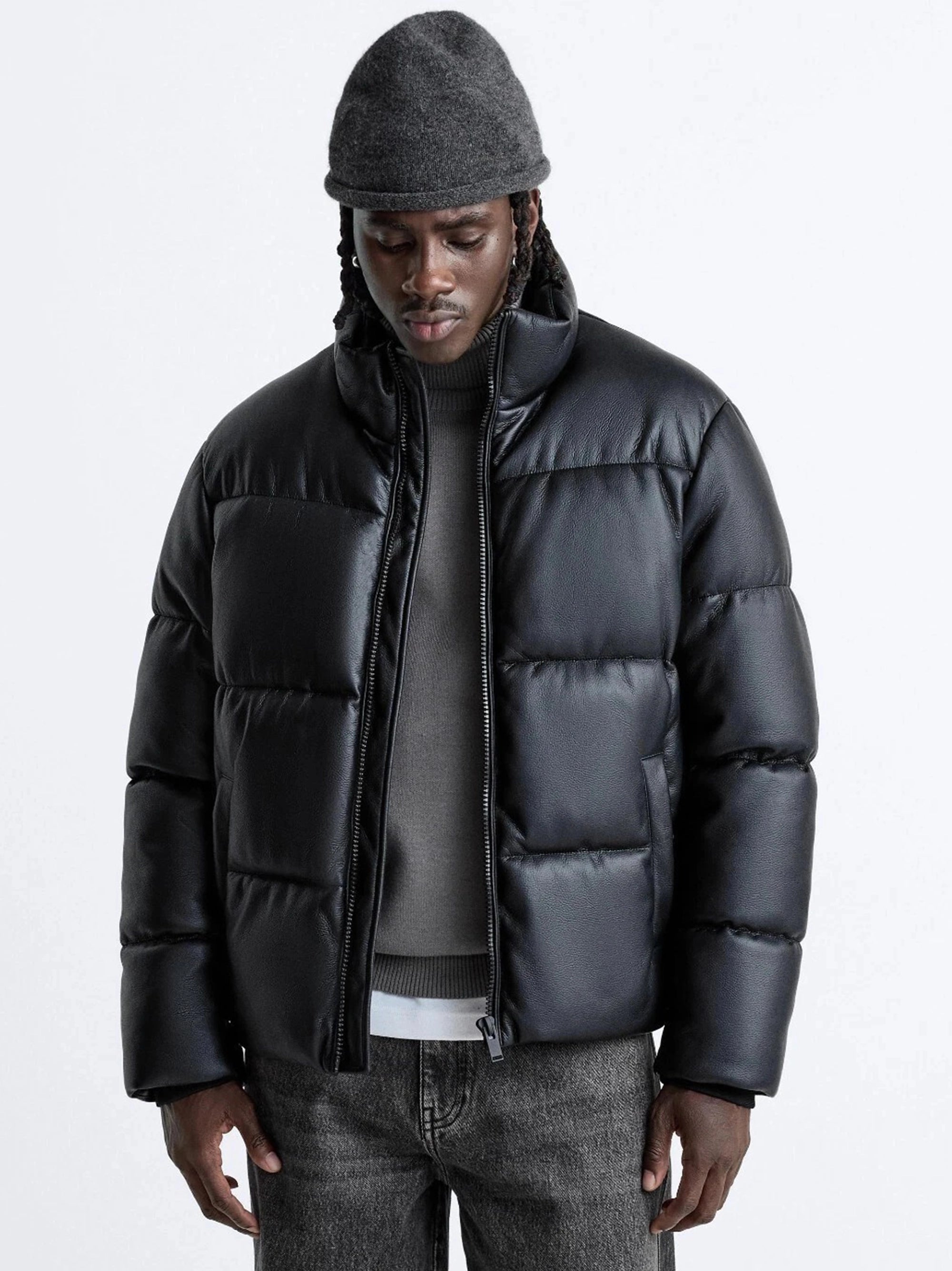 ZR - Black Leather Puffer Jacket