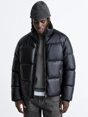 ZR - Black Leather Puffer Jacket