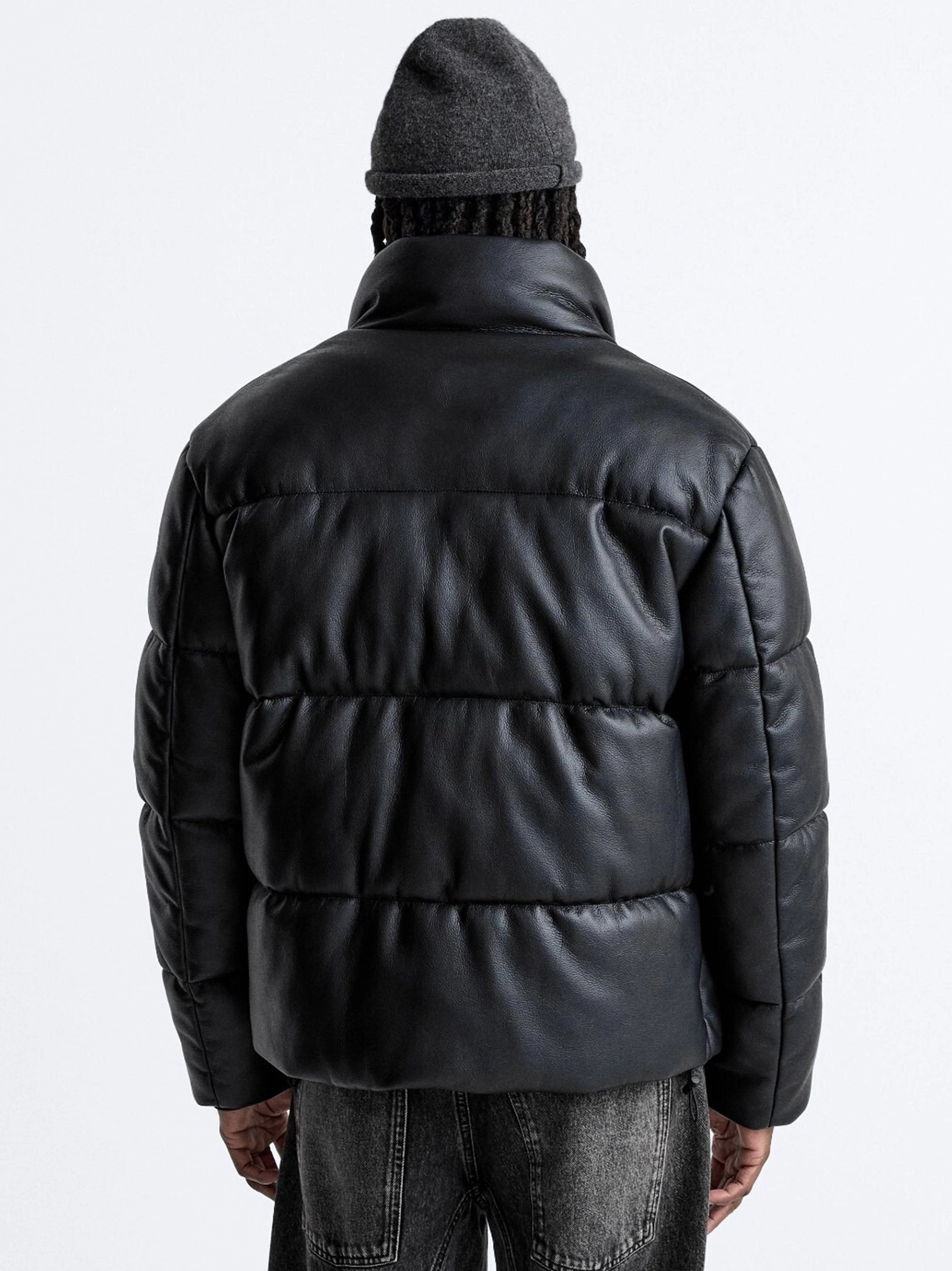 ZR - Black Leather Puffer Jacket