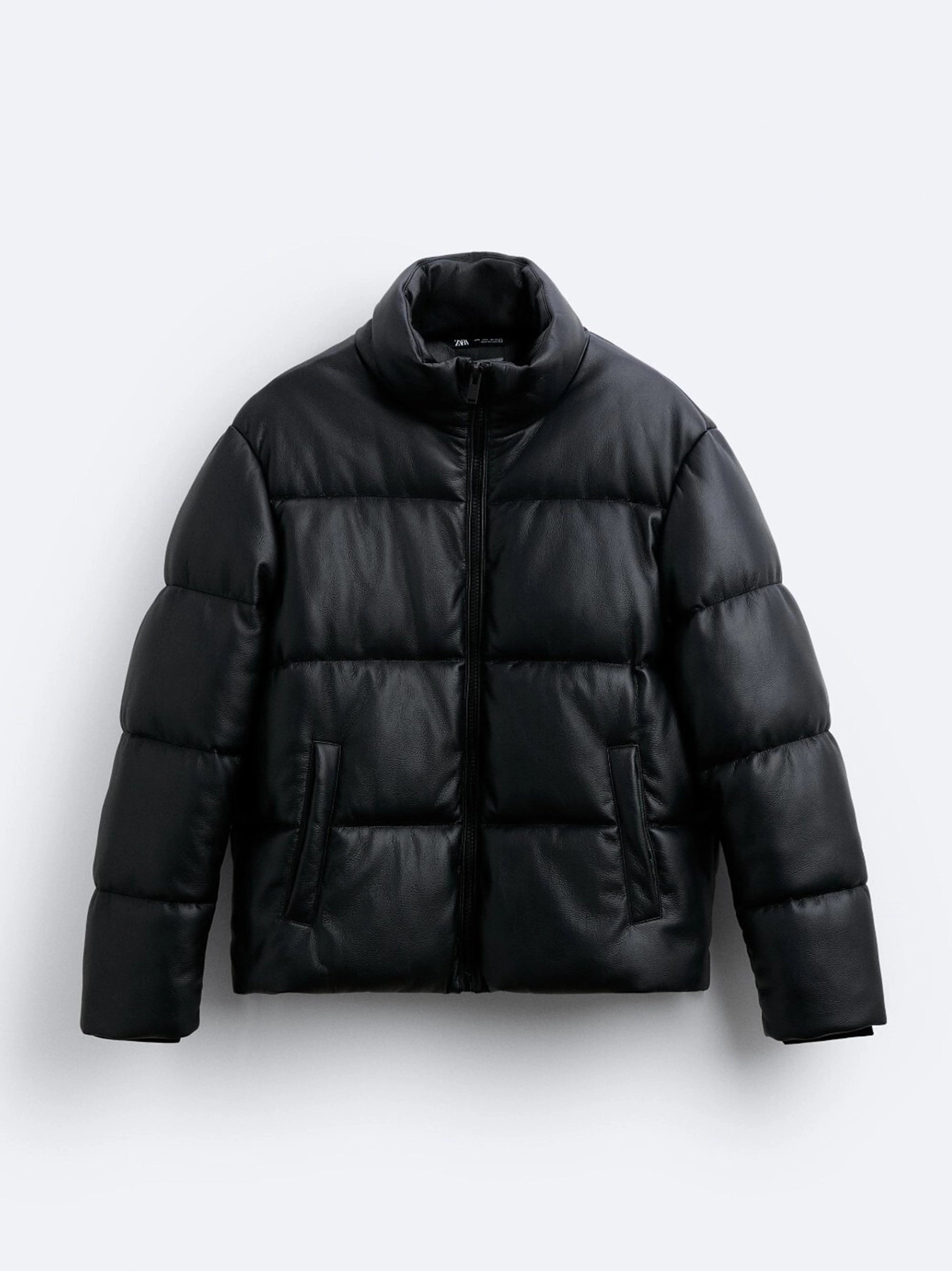 ZR - Black Leather Puffer Jacket