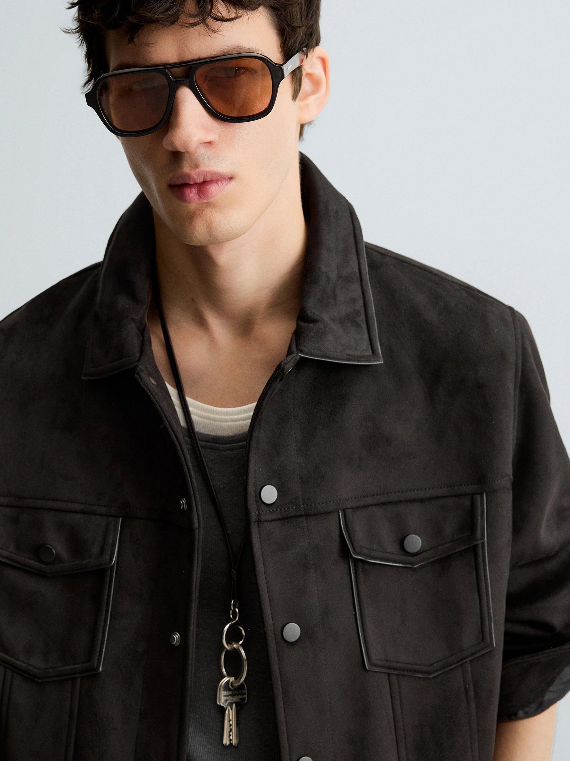 ZR Double Pocket Faux Suede Leather Jacket