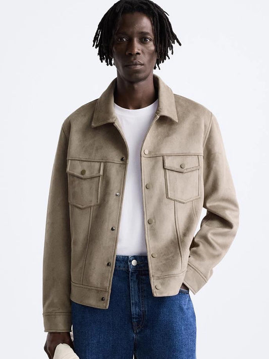 ZR Double Pocket Faux Suede Leather Skin Jacket