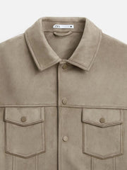 ZR Double Pocket Faux Suede Leather Skin Jacket