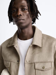 ZR Double Pocket Faux Suede Leather Skin Jacket