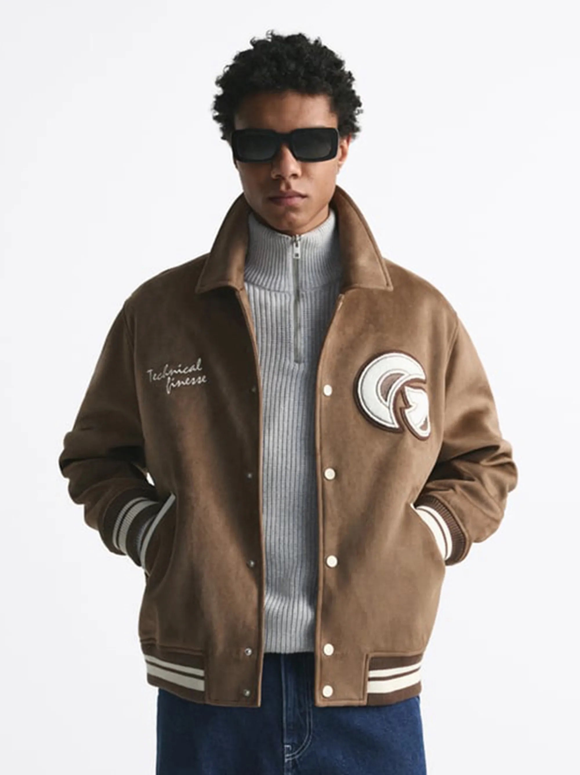 ZR Men Varsity Baseball Brown Jacket