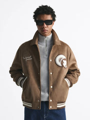 ZR Men Varsity Baseball Brown Jacket