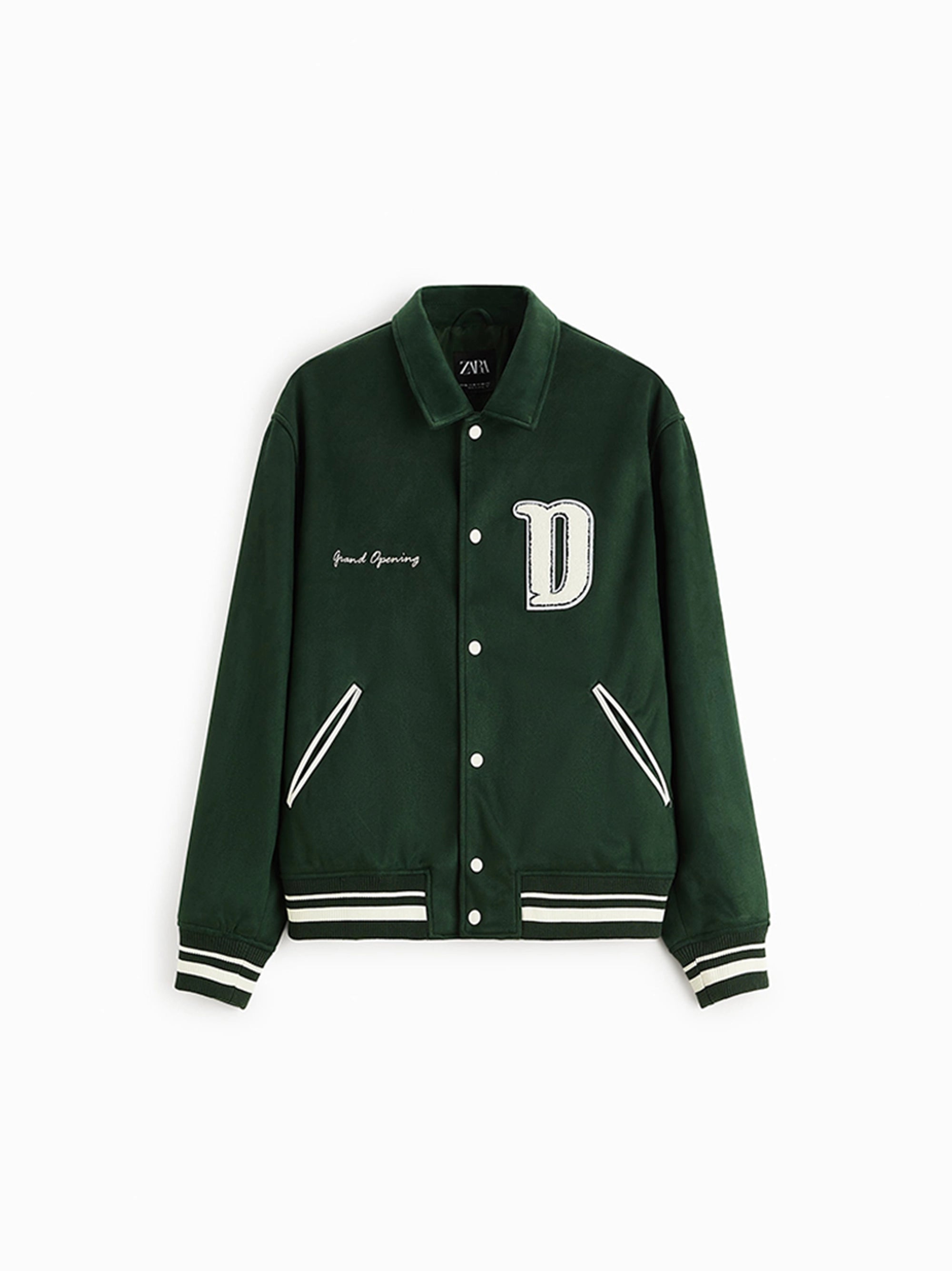 ZR Men Varsity Baseball Green Jacket
