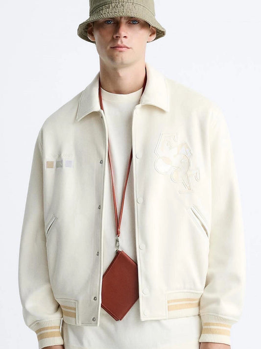 ZR Men Varsity Baseball Off White Jacket