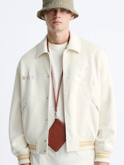 ZR Men Varsity Baseball Off White Jacket
