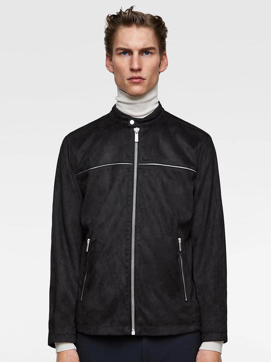 ZR – Faux Suede Stripe Black Jacket