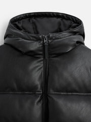 Zara Leather Padded Puffer Black Jacket