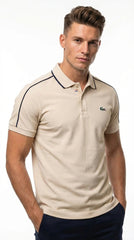 Lacoste Men's Sand Beige Classic Polo with Navy Contrast Detailing