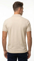 Lacoste Men's Sand Beige Classic Polo with Navy Contrast Detailing