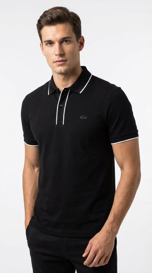 Lacoste Men's Midnight Black Essential Polo with Contrast Trim