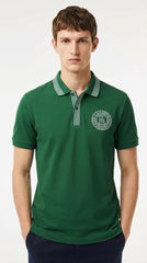 Lacoste Heritage Green Paris Crest Polo with Striped Placket Detail
