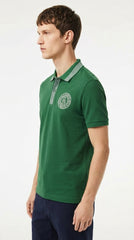 Lacoste Heritage Green Paris Crest Polo with Striped Placket Detail