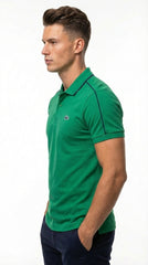 Lacoste Men's Kelly Green Athletic Polo with Navy Side-Seam Piping
