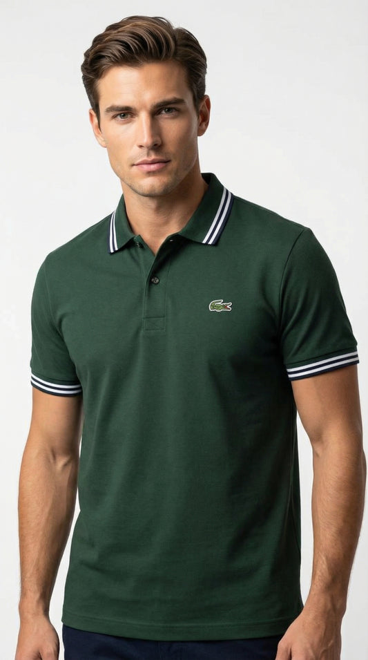 Lacoste | Men’s Contrast Tipped Piqué Polo – Forest Green