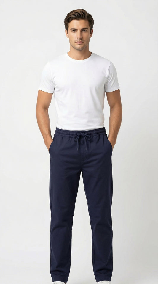 Zara Style | Men’s Premium Stretch Cotton Jogger Trousers – Navy Blue