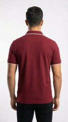 Lacoste Men's Burgundy Red Pique Polo with White Linear Piping