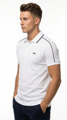 Lacoste Men's Pure White Sport Polo with Navy Shoulder Racing Stripes