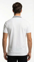 Lacoste Heritage White Paris Crest Polo with Navy Striped Ribbing