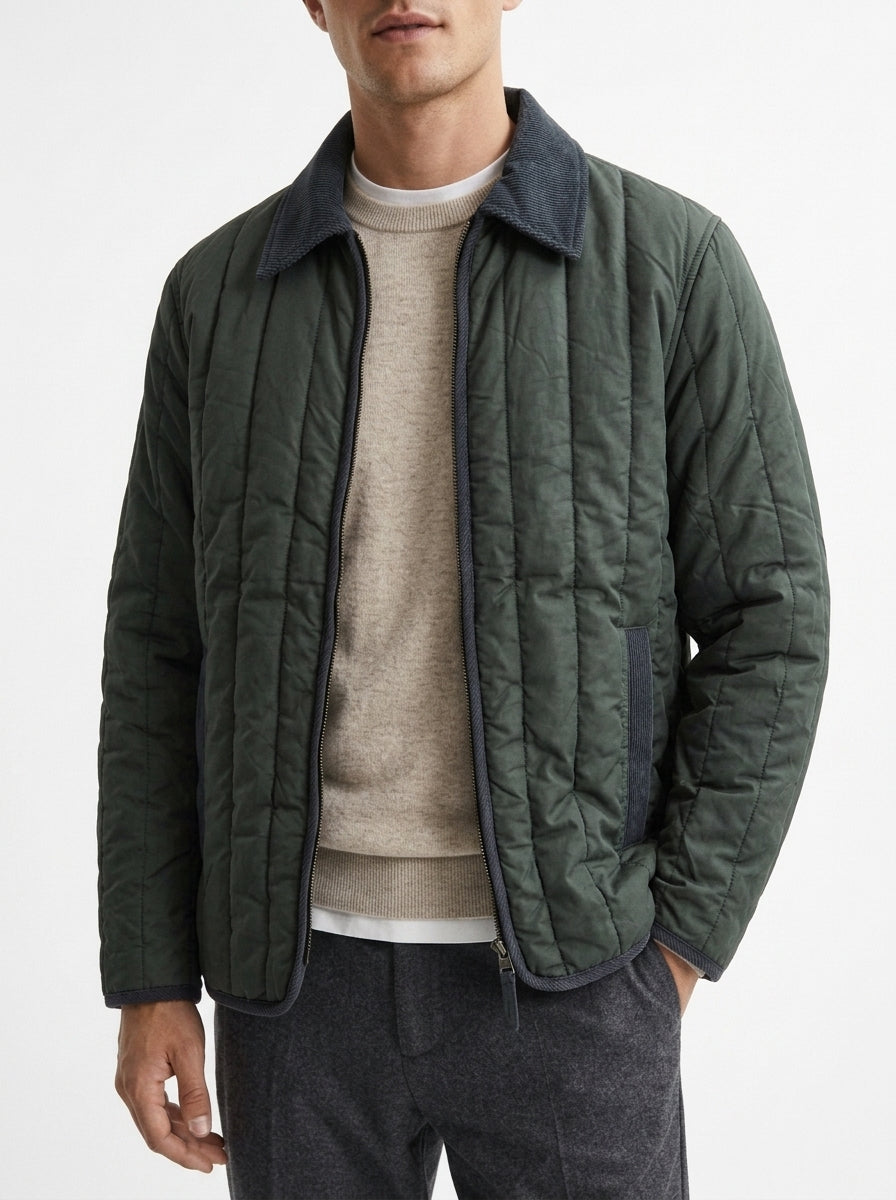 QUILTED JACKET WITH CONTRAST CORDUROY COLLAR