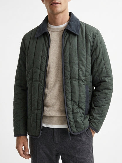 QUILTED JACKET WITH CONTRAST CORDUROY COLLAR