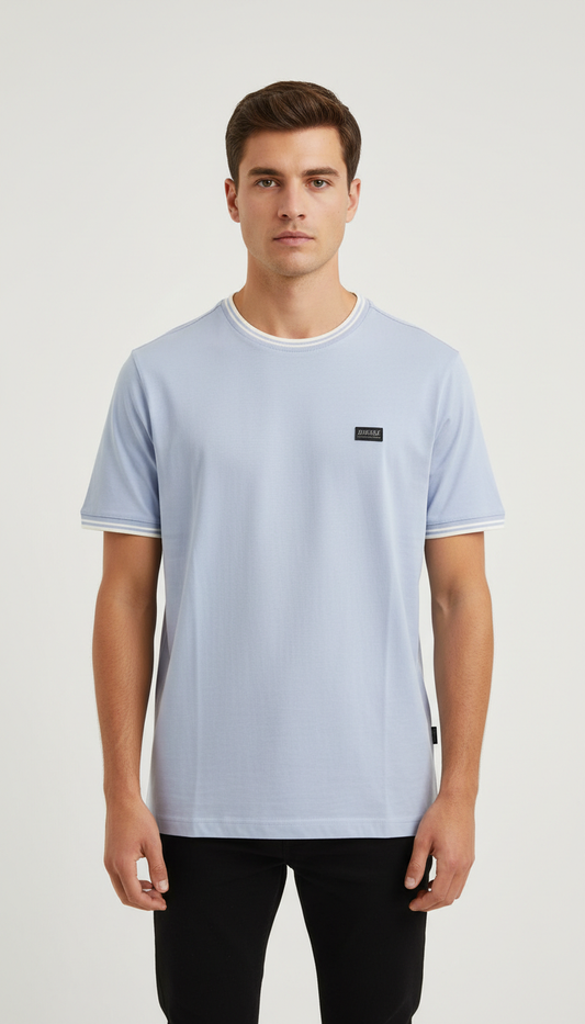 Diesel Sky Blue Side-Signature Linear Tee